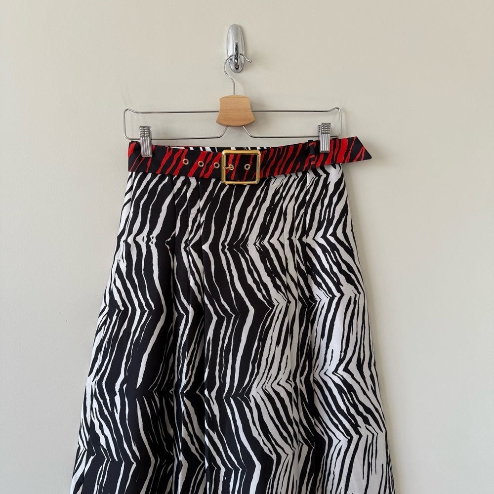 Zara Zebra Print Pleated Midi Skirt with Red Highlights - Picture 5 of 9